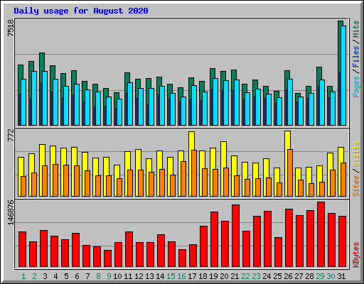 Daily usage for August 2020